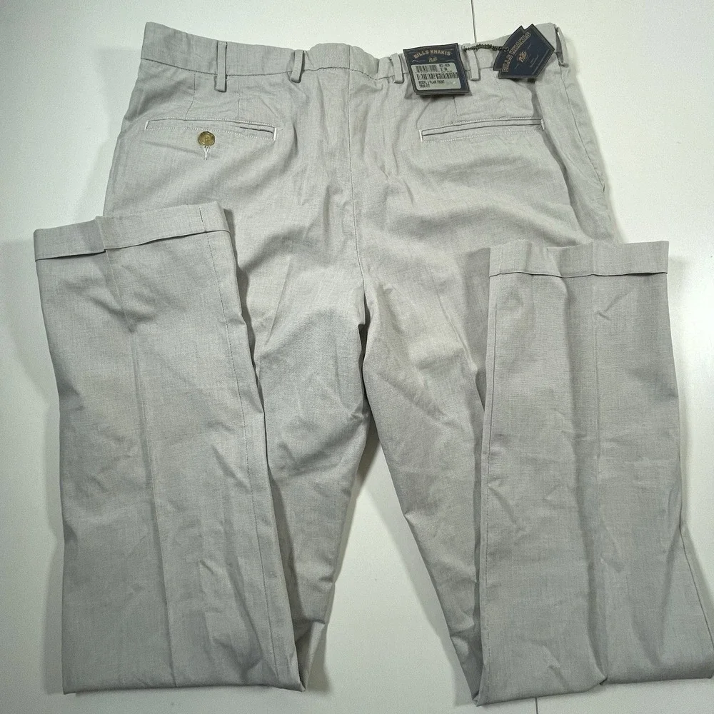 Bills Khakis M3 Mens 38 Trim Fit Micro Check Pants Gray Flat Front Cuffed USA
